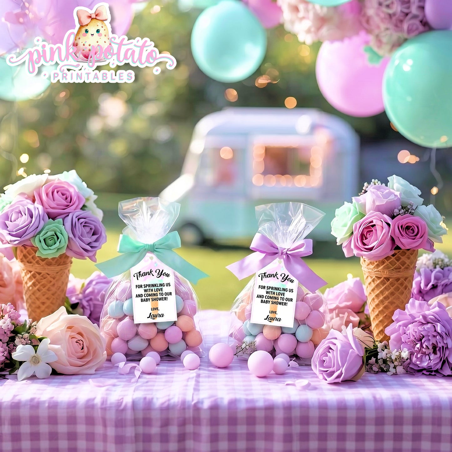 Here's The Scoop, Baby-Favor Tags-Customize in Corjl-Ice Cream Baby Shower-Thank You Tags-Create Your Own-Edit-Digital-INSTANT DOWNLOAD