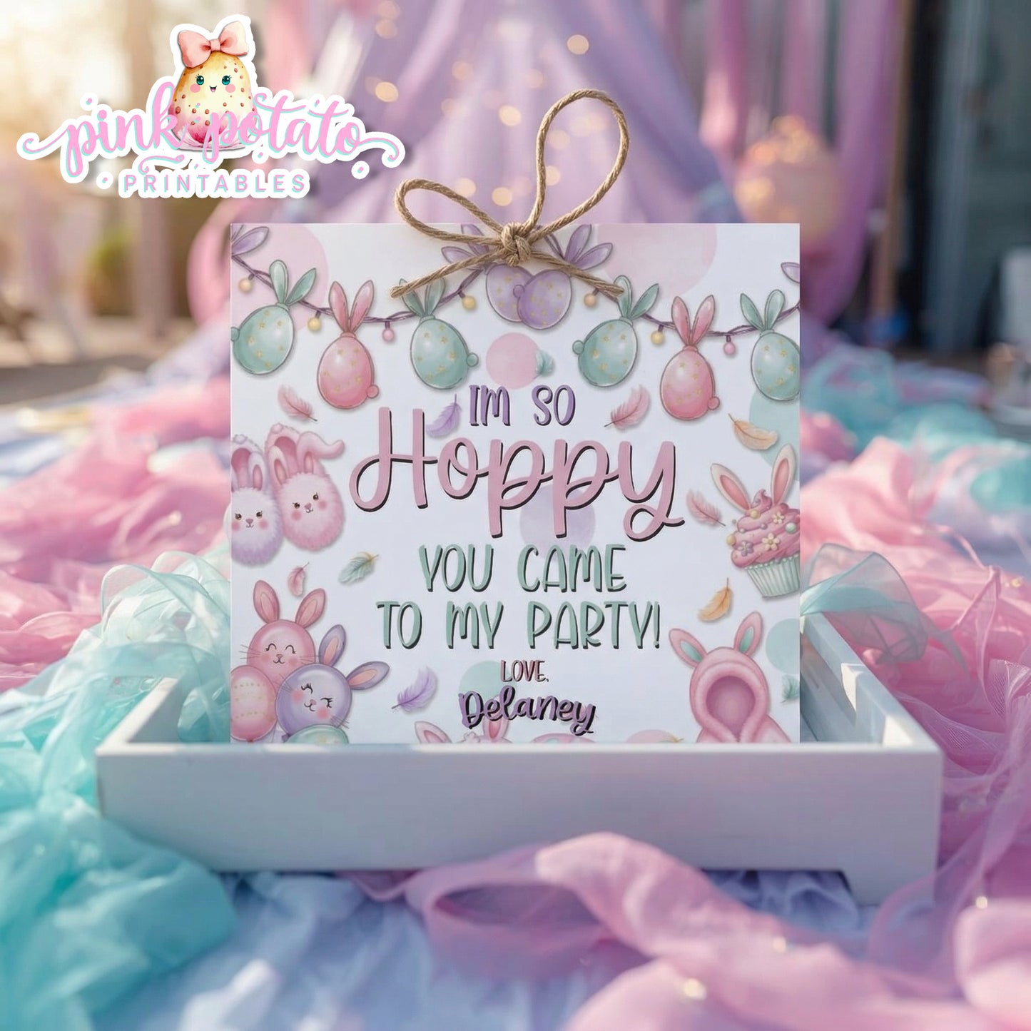 Easter Sleepover-Favor Tags-Edit in Corjl ONLY-Easter Slumber Party-Party Favor Tags-Thank You Tags-Easter Birthday-Easter Party-Happy Birthday-Birthday Sleepover-Birthday Slumber Party-INSTANT DOWNLOAD