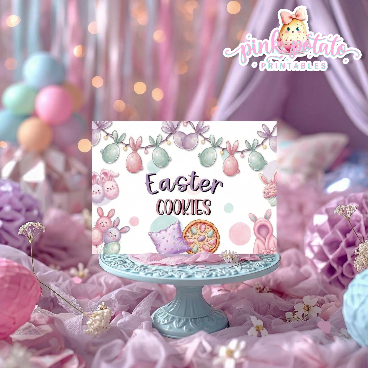 Easter Sleepover-Buffet Tent Cards-Edit in Corjl ONLY-Easter Slumber Party-Place Cards-Easter Birthday-Easter Party-Happy Birthday-Birthday Sleepover-Birthday Slumber Party-INSTANT DOWNLOAD