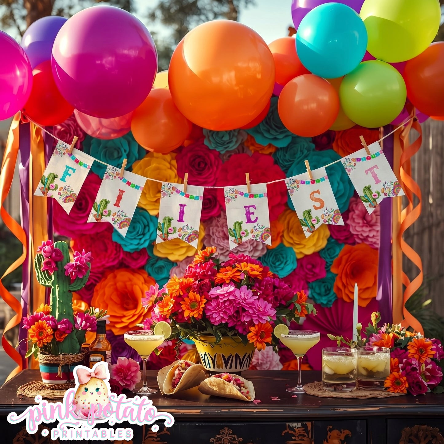 Fiesta-BANNER-Party Banner-PREFILLED-& Editable in Corjl-Cinco De Mayo-Taco Tuesday-Margarita Monday-INSTANT DOWNLOAD