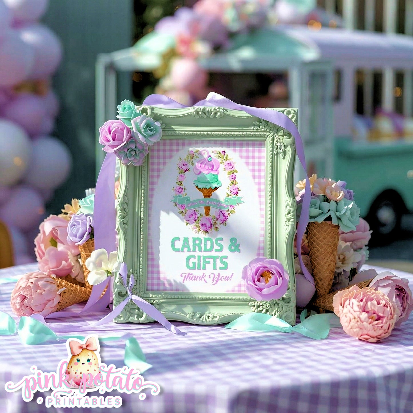 Here's The Scoop, Baby-Baby Shower Signs-Ice Cream Baby Shower-3 Signs Editable in Corjl-Customizable-Make your Own-Digital-INSTANT DOWNLOAD