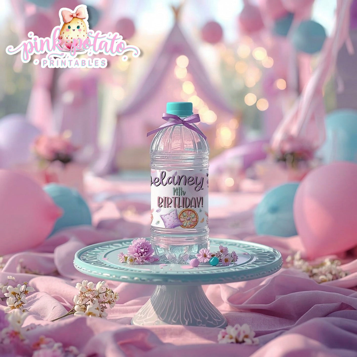 Easter Sleepover-Water Bottle Labels-Edit in Corjl ONLY-Easter Slumber Party-Water Bottle Wrapper-Easter Birthday-Easter Party-Happy Birthday-Birthday Sleepover-Birthday Slumber Party-INSTANT DOWNLOAD