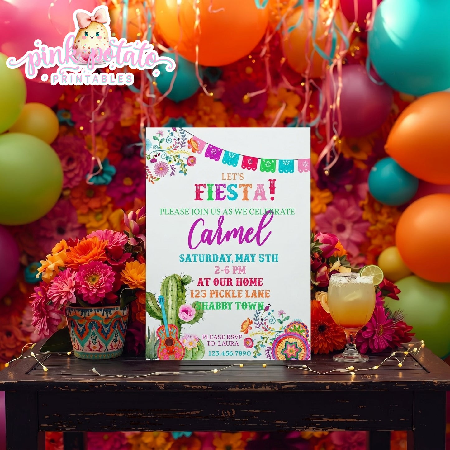 Fiesta-INVITATIONS-Editable in Corjl-Cinco De Mayo Invite-Taco Tuesday-Margarita Monday-INSTANT DOWNLOAD