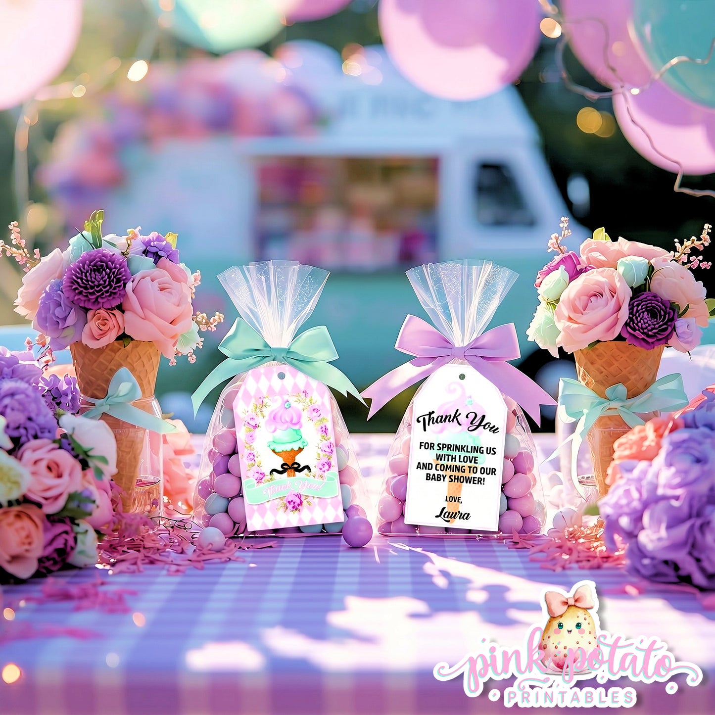 Here's The Scoop, Baby-Favor Tags-Customize in Corjl-Ice Cream Baby Shower-Thank You Tags-Create Your Own-Edit-Digital-INSTANT DOWNLOAD