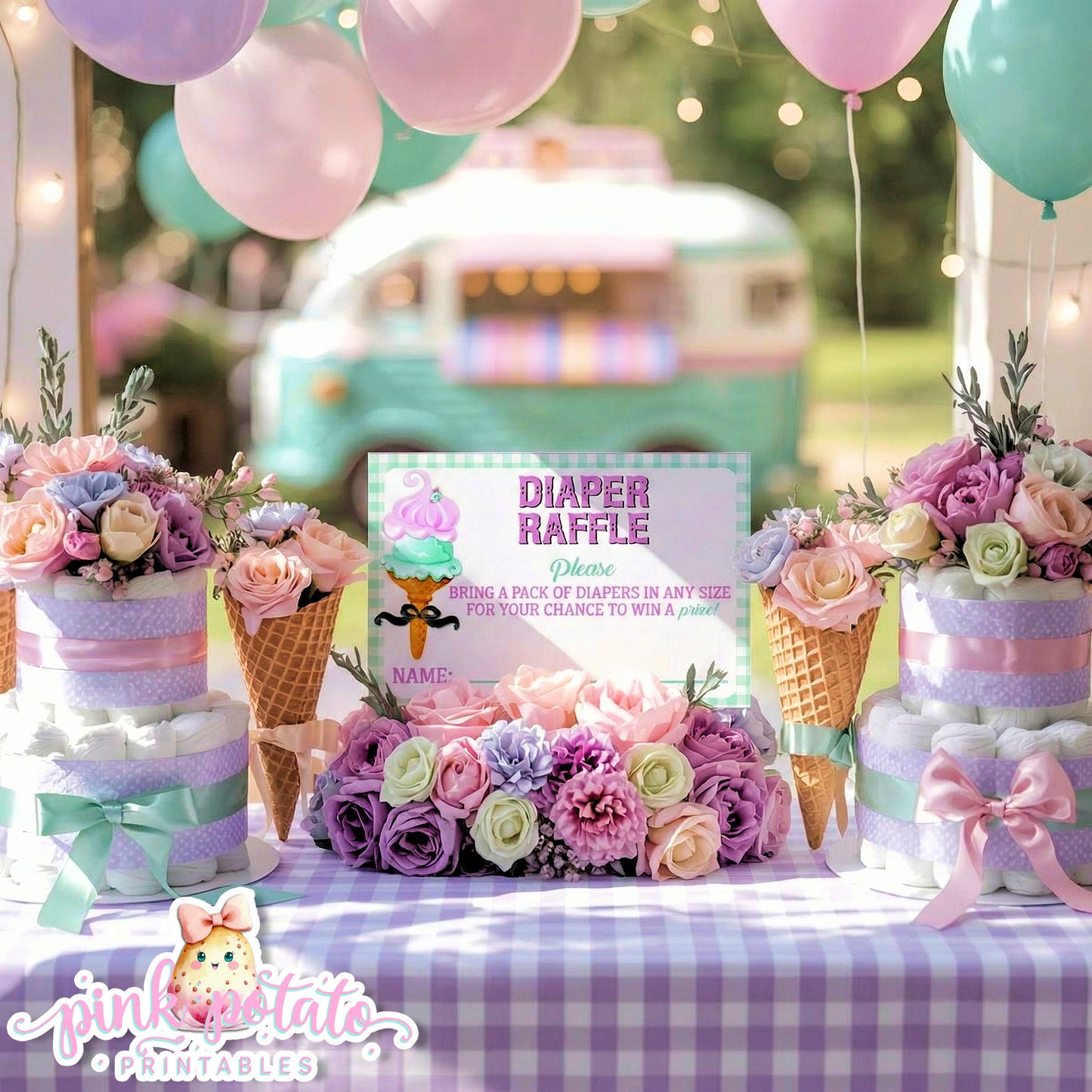Here's The Scoop-Diaper Raffle Sign and Insert Cards-Ice Cream Baby Shower-Signs-Ice Cream Party Sign-Baby Shower-Digital-INSTANT DOWNLOAD