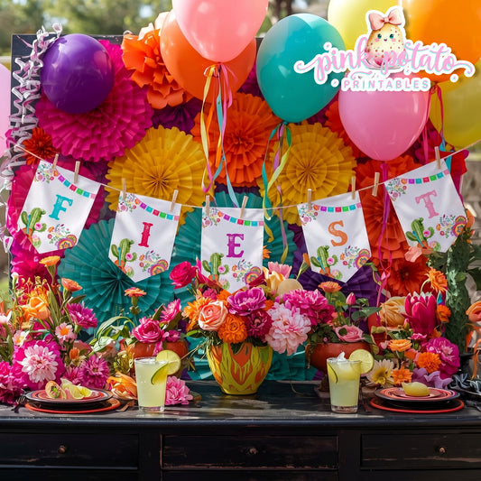 Fiesta-BANNER-Party Banner-PREFILLED-& Editable in Corjl-Cinco De Mayo-Taco Tuesday-Margarita Monday-INSTANT DOWNLOAD