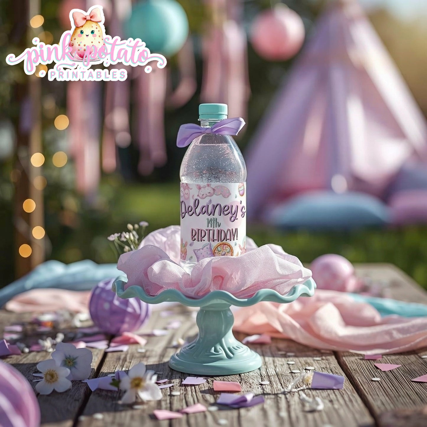 Easter Sleepover-Water Bottle Labels-Edit in Corjl ONLY-Easter Slumber Party-Water Bottle Wrapper-Easter Birthday-Easter Party-Happy Birthday-Birthday Sleepover-Birthday Slumber Party-INSTANT DOWNLOAD