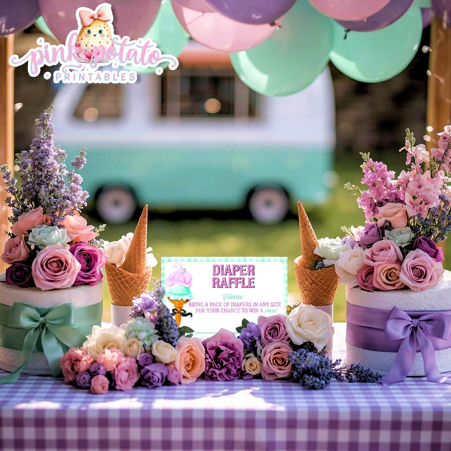 Here's The Scoop-Diaper Raffle Sign and Insert Cards-Ice Cream Baby Shower-Signs-Ice Cream Party Sign-Baby Shower-Digital-INSTANT DOWNLOAD