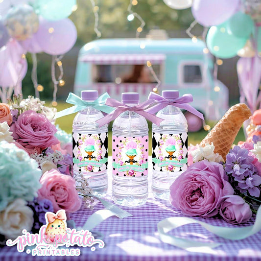 Here's The Scoop, Baby-Water Bottle Labels-Ice Cream Baby Shower-Water Bottle Wrappers-Waterbottle Stickers-Digital-INSTANT DOWNLOAD