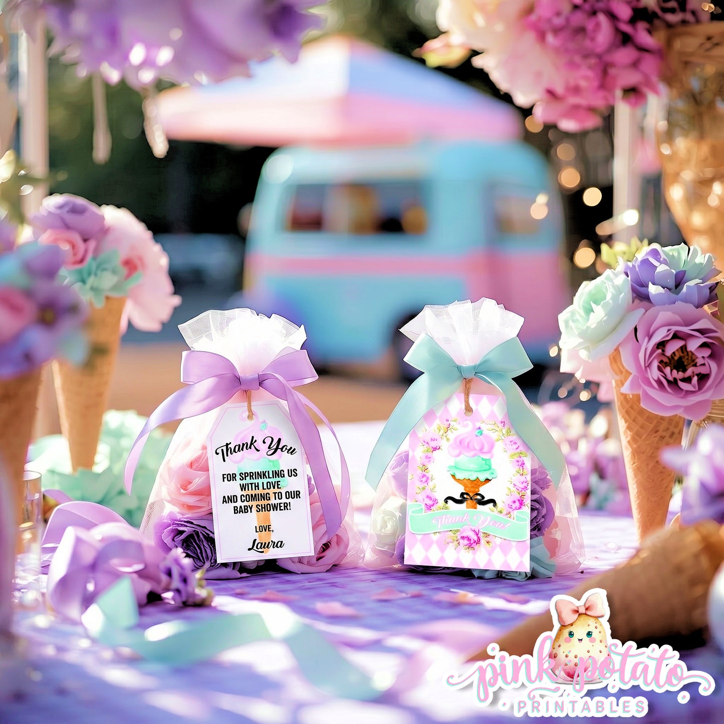 Here's The Scoop, Baby-Favor Tags-Customize in Corjl-Ice Cream Baby Shower-Thank You Tags-Create Your Own-Edit-Digital-INSTANT DOWNLOAD