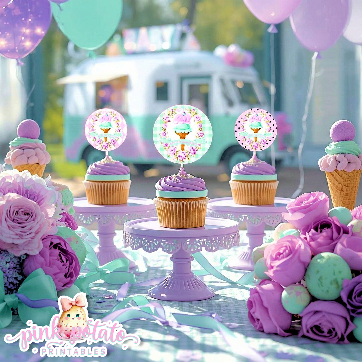 Here's The Scoop, Baby-Cupcake Toppers and Wrappers-Ice Cream Baby Shower-Labels-Ice Cream Cupcakes-Cupcake Rounds-Digital-INSTANT DOWNLOAD