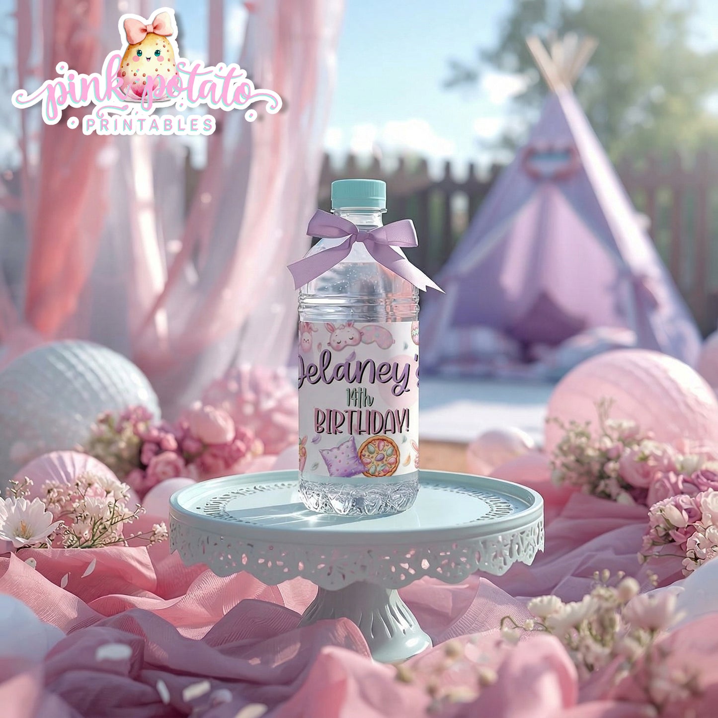 Easter Sleepover-Water Bottle Labels-Edit in Corjl ONLY-Easter Slumber Party-Water Bottle Wrapper-Easter Birthday-Easter Party-Happy Birthday-Birthday Sleepover-Birthday Slumber Party-INSTANT DOWNLOAD