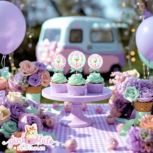 Here's The Scoop, Baby-Cupcake Toppers and Wrappers-Ice Cream Baby Shower-Labels-Ice Cream Cupcakes-Cupcake Rounds-Digital-INSTANT DOWNLOAD