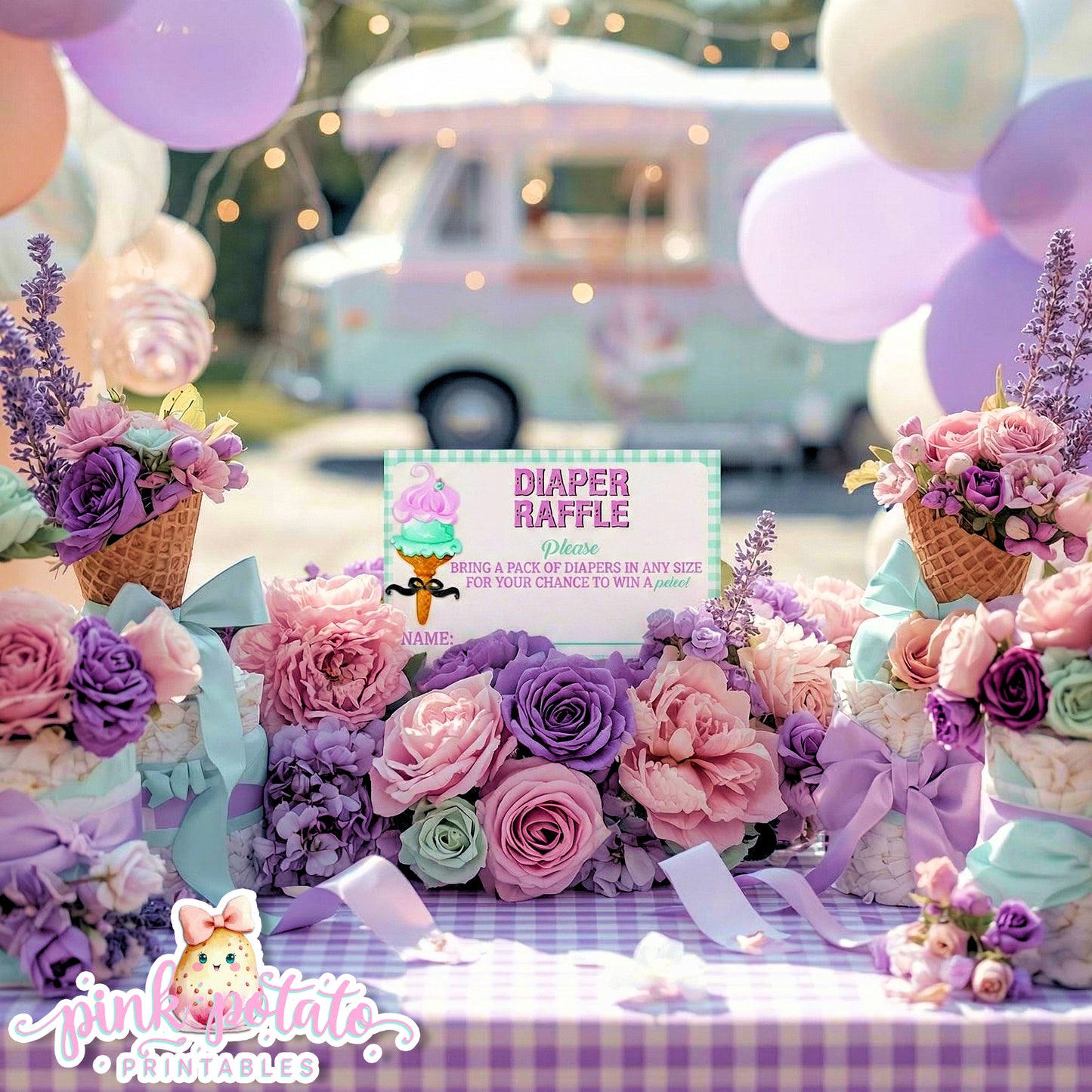 Here's The Scoop-Diaper Raffle Sign and Insert Cards-Ice Cream Baby Shower-Signs-Ice Cream Party Sign-Baby Shower-Digital-INSTANT DOWNLOAD