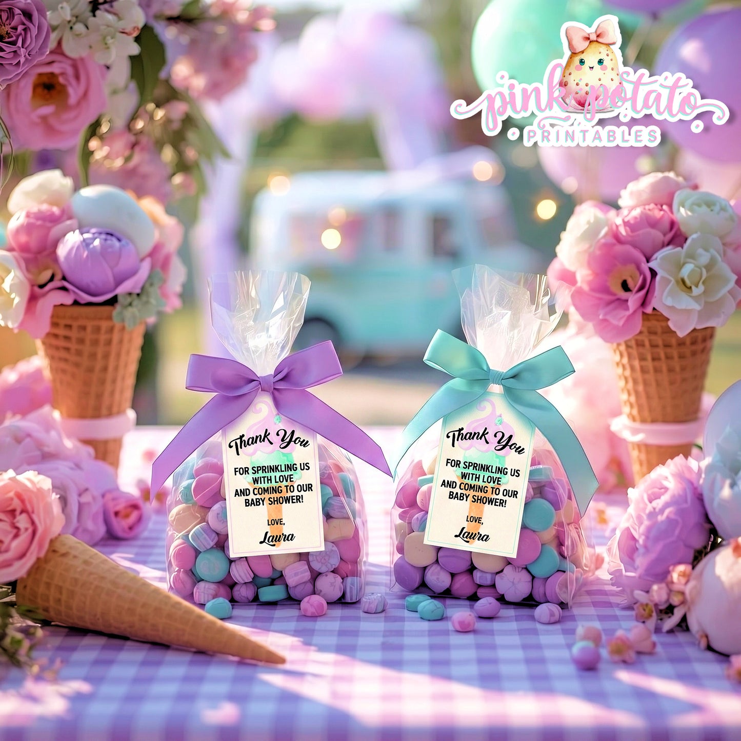 Here's The Scoop, Baby-Favor Tags-Customize in Corjl-Ice Cream Baby Shower-Thank You Tags-Create Your Own-Edit-Digital-INSTANT DOWNLOAD