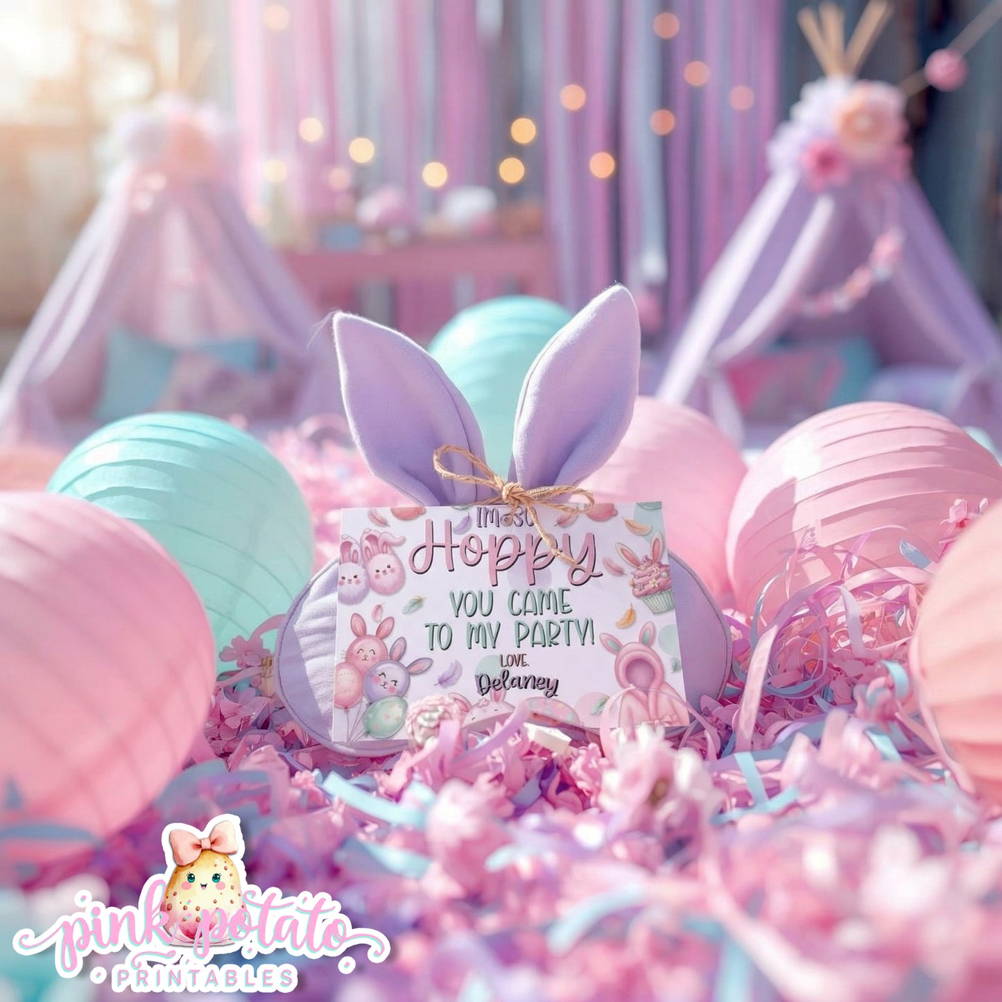 Easter Sleepover-Favor Tags-Edit in Corjl ONLY-Easter Slumber Party-Party Favor Tags-Thank You Tags-Easter Birthday-Easter Party-Happy Birthday-Birthday Sleepover-Birthday Slumber Party-INSTANT DOWNLOAD