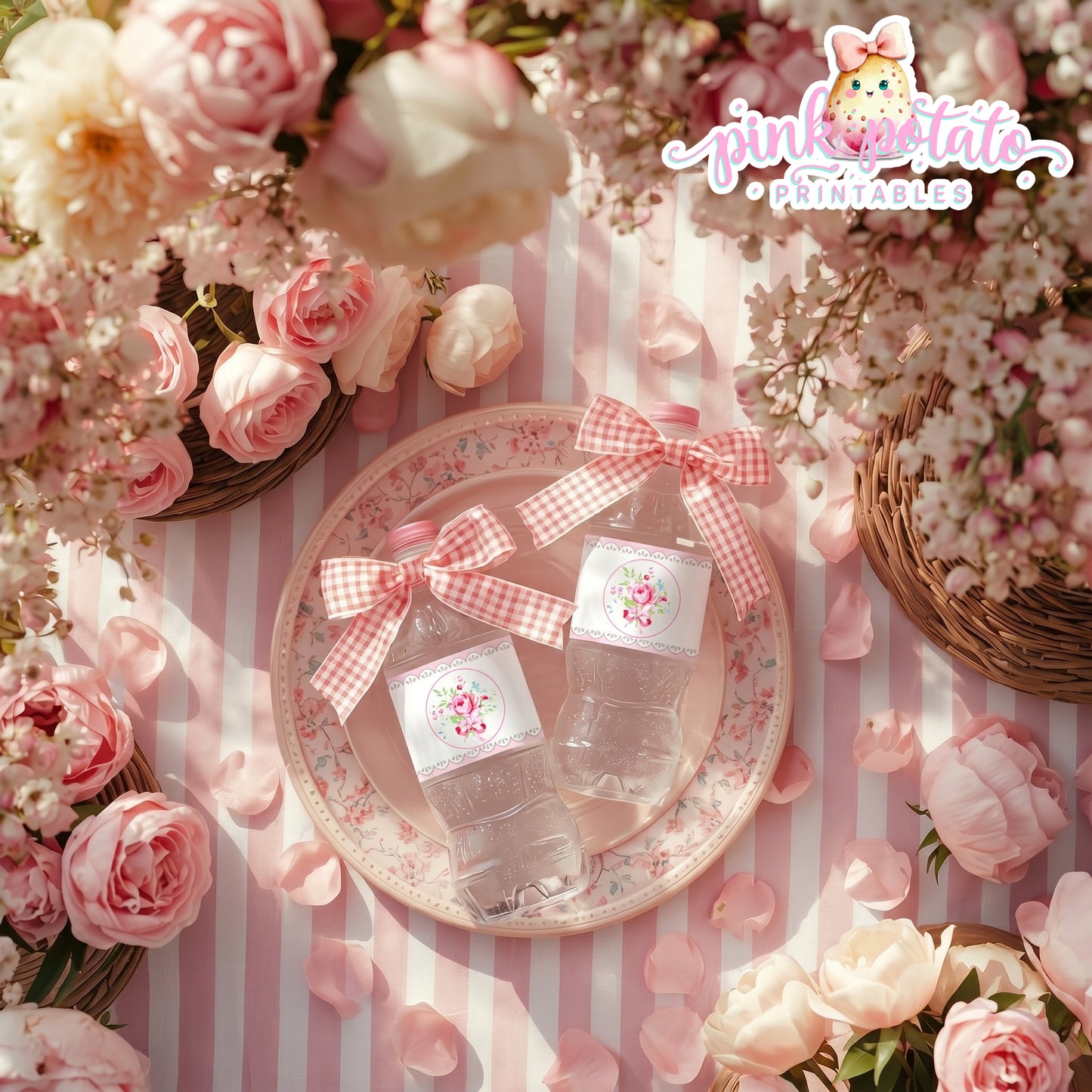 Queen for the Day-Water Bottle Labels & Cap Ribbons-Plain and Theme-Party Printable-Birthday-Mothers Day-Shabby Chic Parties-Decorations