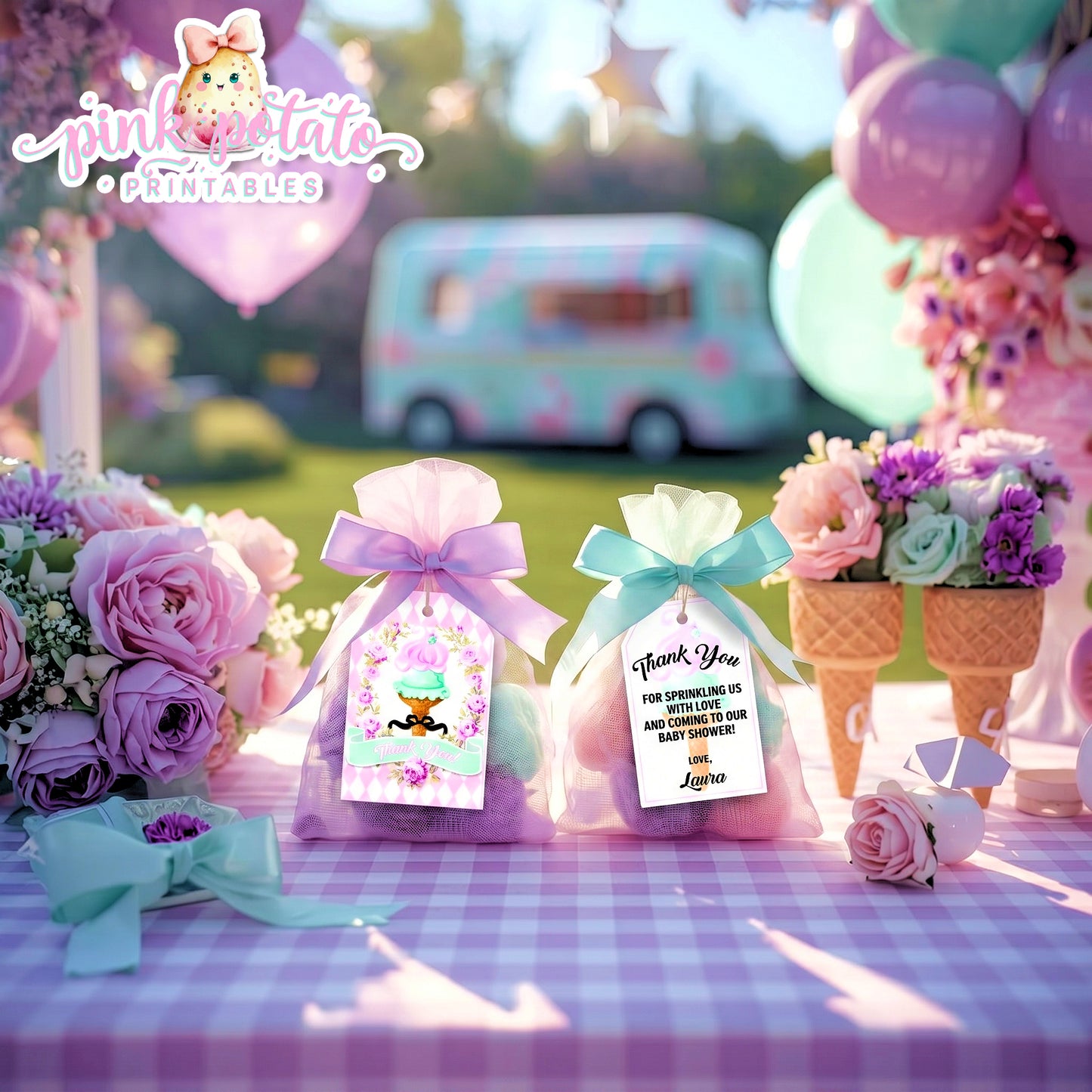 Here's The Scoop, Baby-Favor Tags-Customize in Corjl-Ice Cream Baby Shower-Thank You Tags-Create Your Own-Edit-Digital-INSTANT DOWNLOAD