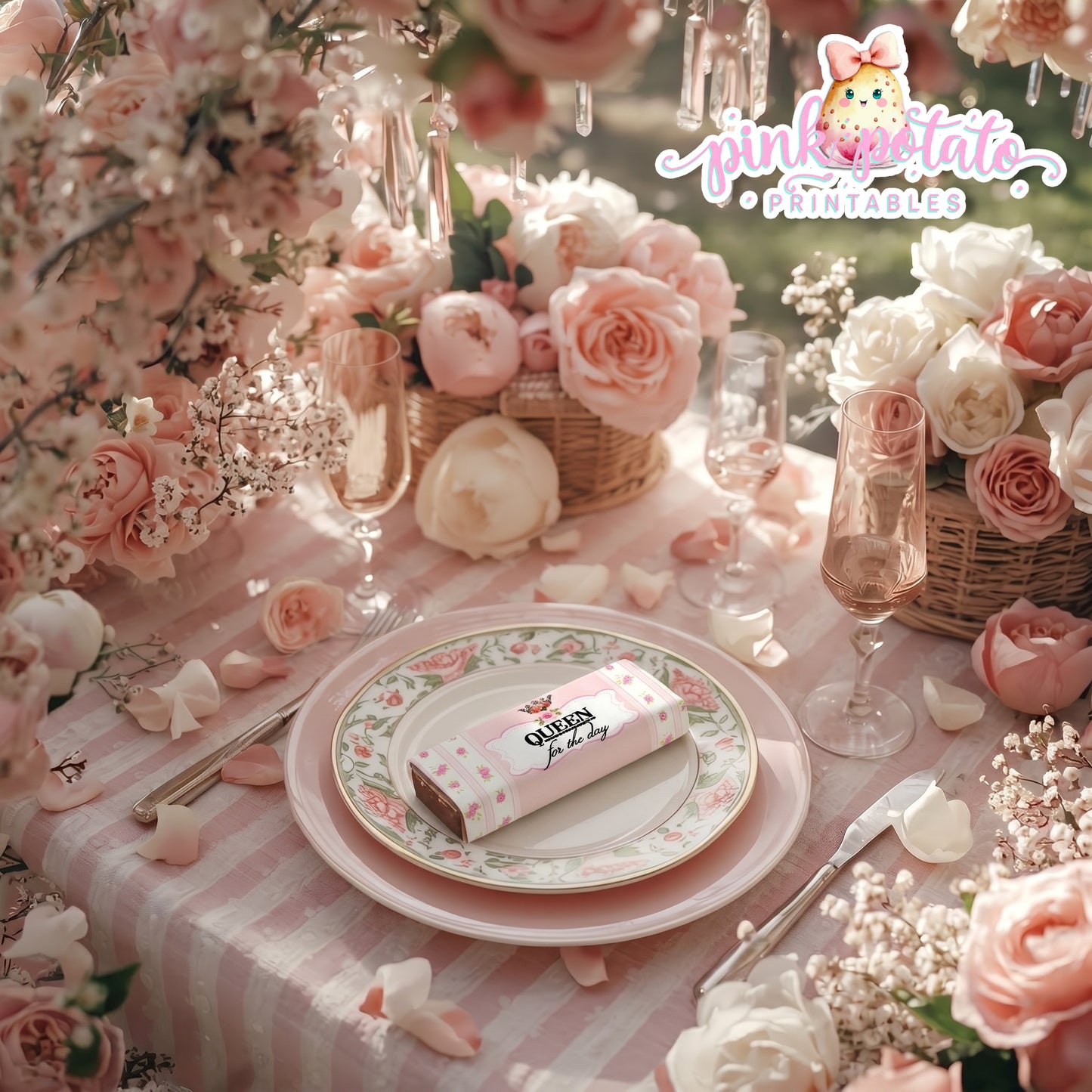 Queen for the Day-Candy Kisses & Chocolate Bar Wraps-Plain and Theme-Party Printable-Birthday-Mothers Day-Shabby Chic Parties-Decorations