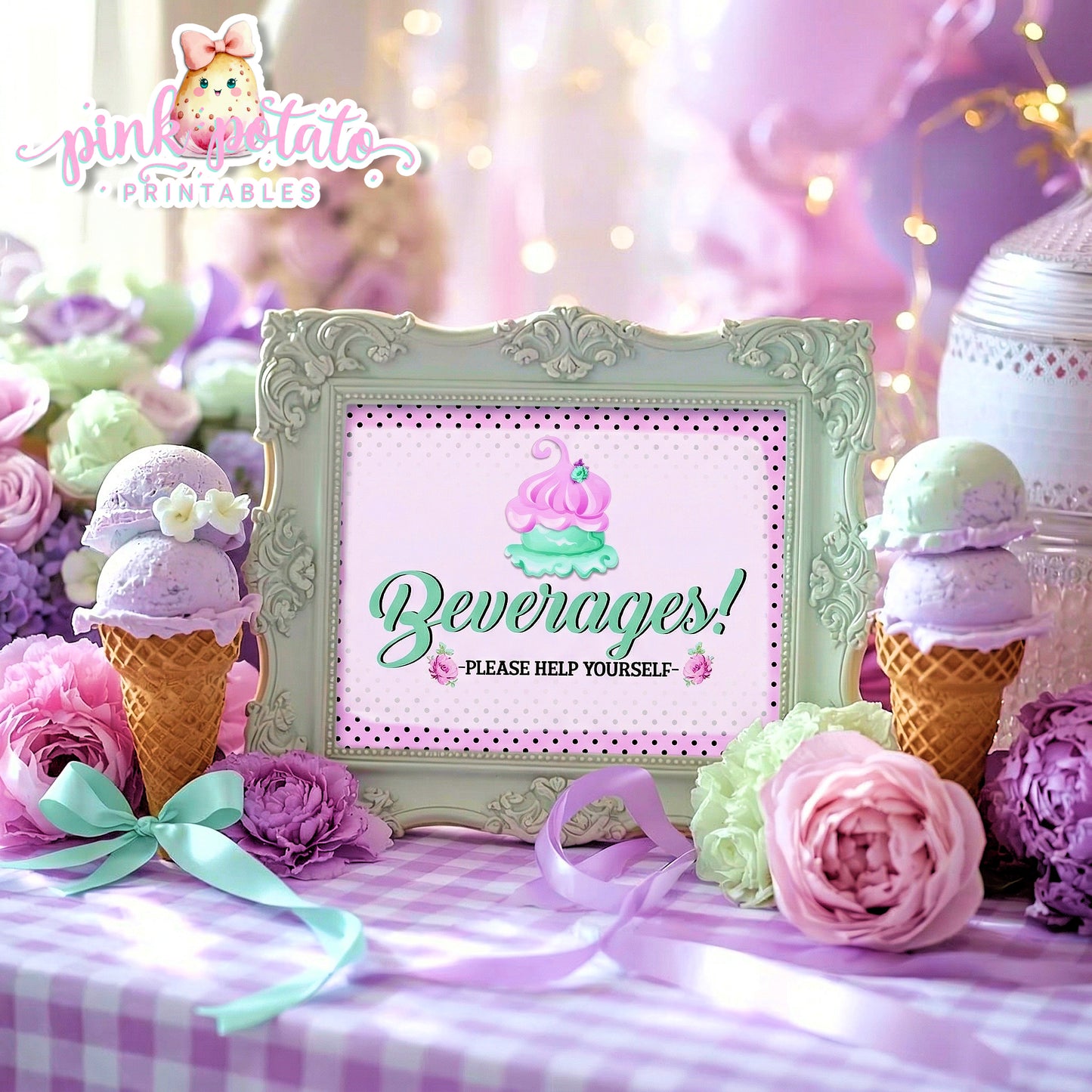 Here's The Scoop, Baby-Baby Shower Signs-Ice Cream Baby Shower-3 Signs Editable in Corjl-Customizable-Make your Own-Digital-INSTANT DOWNLOAD