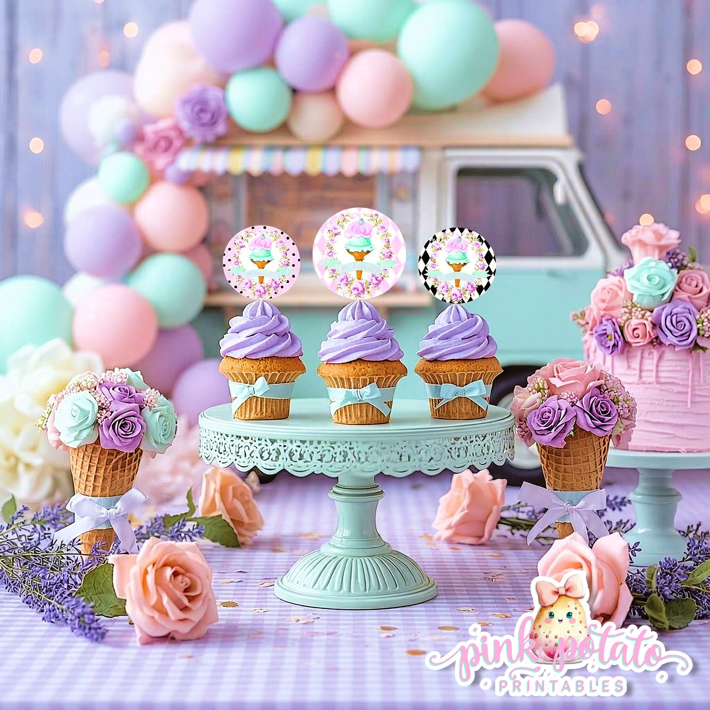 Here's The Scoop, Baby-Cupcake Toppers and Wrappers-Ice Cream Baby Shower-Labels-Ice Cream Cupcakes-Cupcake Rounds-Digital-INSTANT DOWNLOAD