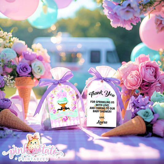 Here's The Scoop, Baby-Favor Tags-Customize in Corjl-Ice Cream Baby Shower-Thank You Tags-Create Your Own-Edit-Digital-INSTANT DOWNLOAD