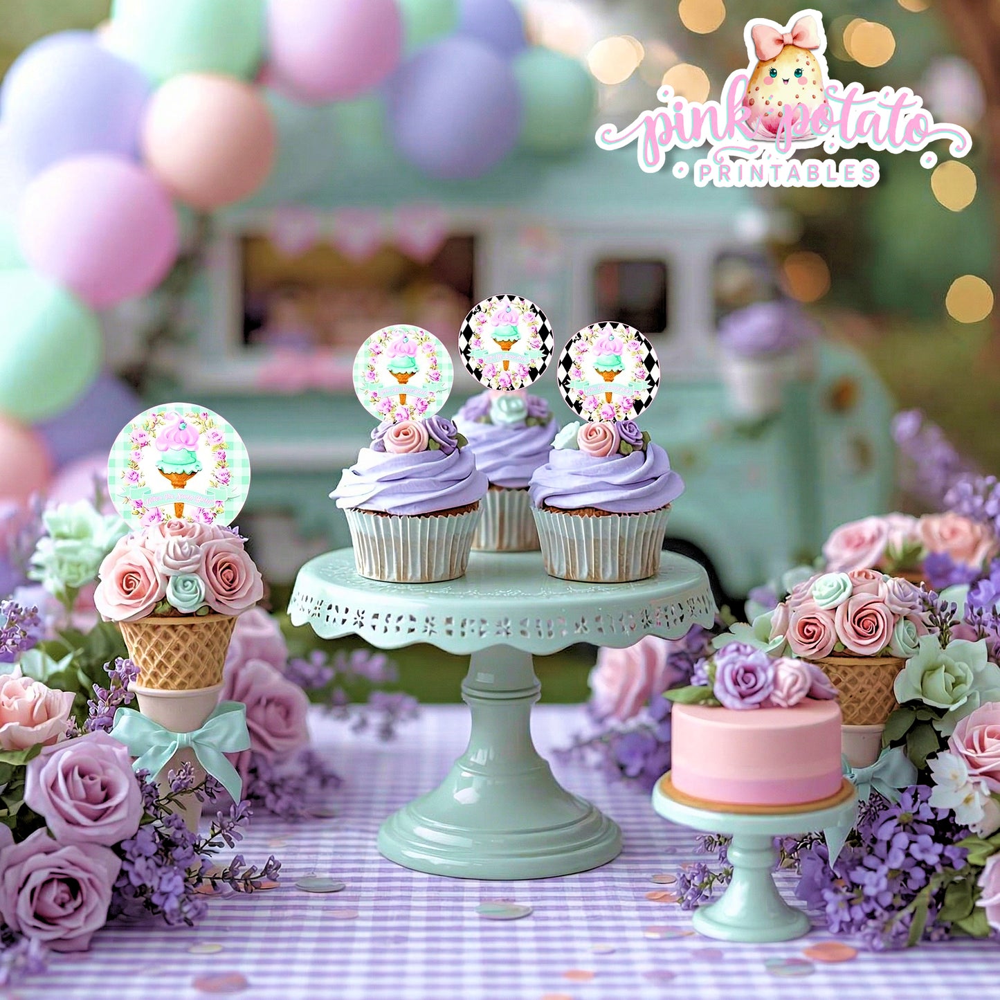 Here's The Scoop, Baby-Cupcake Toppers and Wrappers-Ice Cream Baby Shower-Labels-Ice Cream Cupcakes-Cupcake Rounds-Digital-INSTANT DOWNLOAD