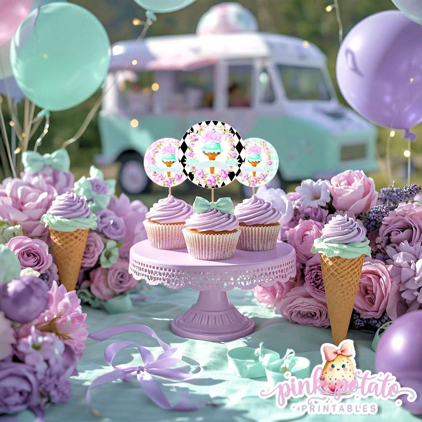 Here's The Scoop, Baby-Cupcake Toppers and Wrappers-Ice Cream Baby Shower-Labels-Ice Cream Cupcakes-Cupcake Rounds-Digital-INSTANT DOWNLOAD