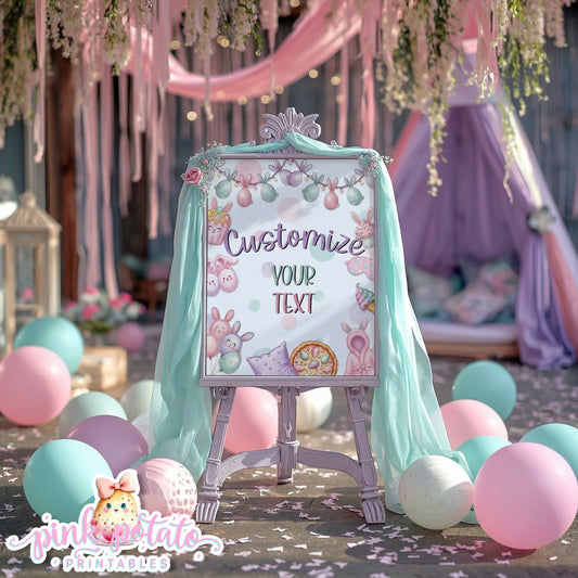 Easter Sleepover-16x20 and 8x10 Customizable Party Sign-Edit All Text in Corjl ONLY-Easter Slumber Party-Editable Signs-Easter Birthday-Easter Party-Happy Birthday-Birthday Sleepover-Birthday Slumber Party-INSTANT DOWNLOAD