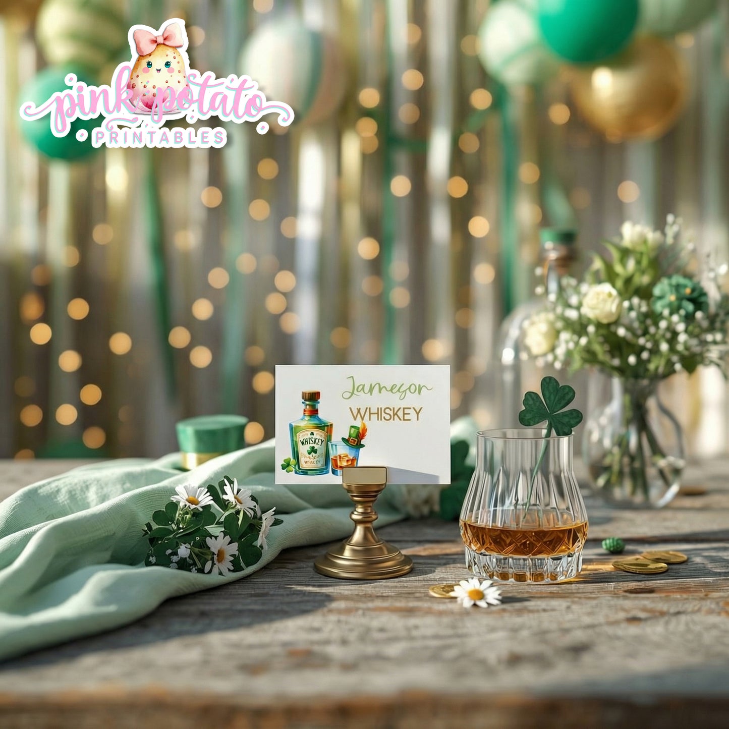 St. Paddy's Day-Whiskey Tasting Buffet Cards-Irish Whiskey Bar-Edit in Corjl Only-St. Patrick's Day-Party Printable-Digital-INSTANT DOWNLOAD