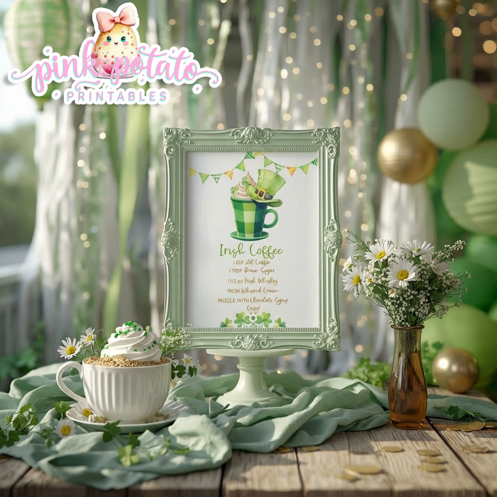 St. Paddy's Day-Irish Coffee Sign-Coffee Bar-Coffee Sign-St. Patrick's Day Theme-Party Printable-Digital-INSTANT DOWNLOAD
