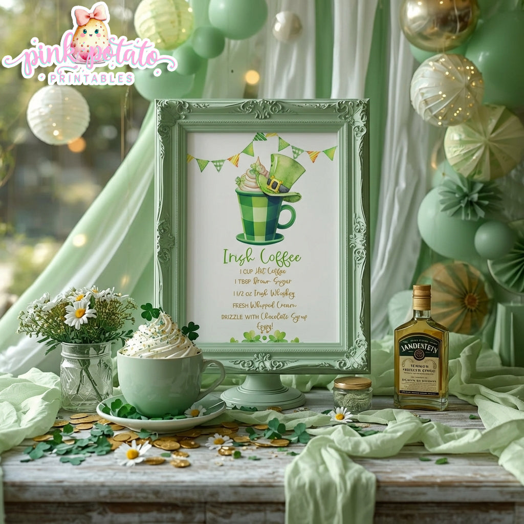 St. Paddy's Day-Irish Coffee Sign-Coffee Bar-Coffee Sign-St. Patrick's Day Theme-Party Printable-Digital-INSTANT DOWNLOAD