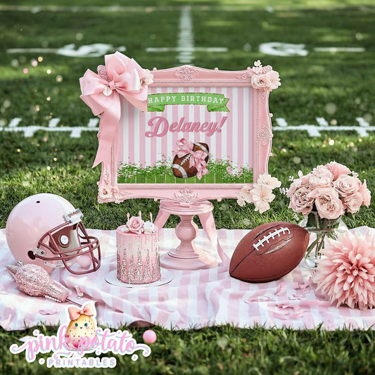 Birthday Football-Custom Happy Birthday Sign-Edit in Corjl-Football-Super Bowl Sunday-Sports-Digital-INSTANT DOWNLOAD