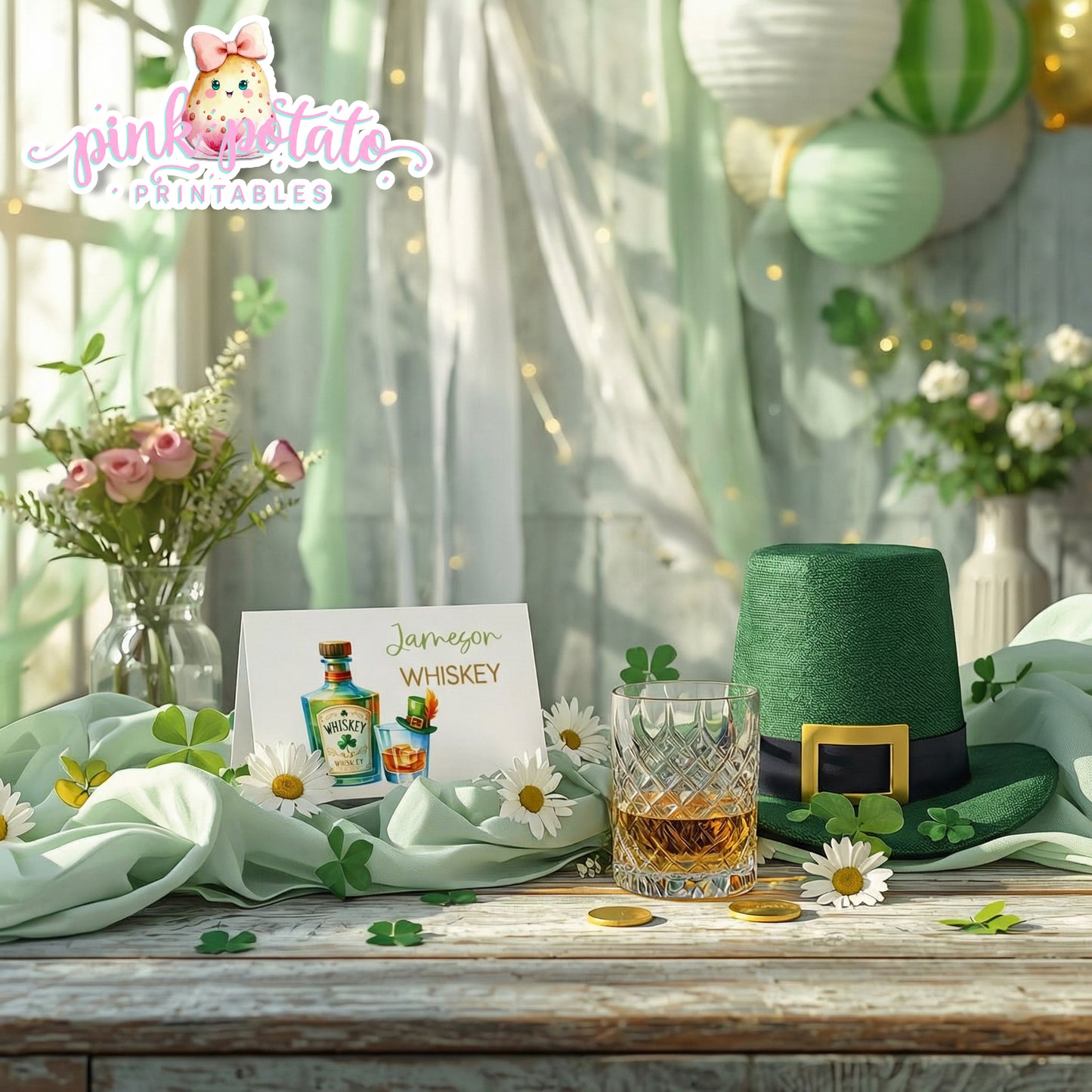 St. Paddy's Day-Whiskey Tasting Buffet Cards-Irish Whiskey Bar-Edit in Corjl Only-St. Patrick's Day-Party Printable-Digital-INSTANT DOWNLOAD