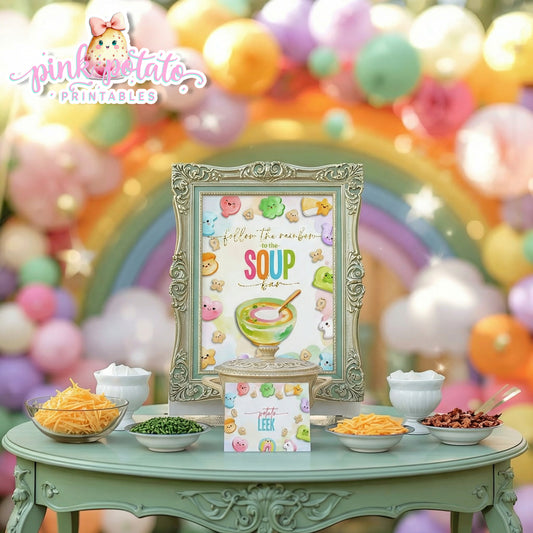Charmed-Soup Bar Buffet Sign & Tent Cards-Soup Buffet Sign-Buffet Cards-Editable in Corjl-St. Paddy's Day-St. Patrick's Day Theme-Party Printable-Lucky Charms-Marshmallow Cereal-Magical Cereal-Digital-INSTANT DOWNLOAD