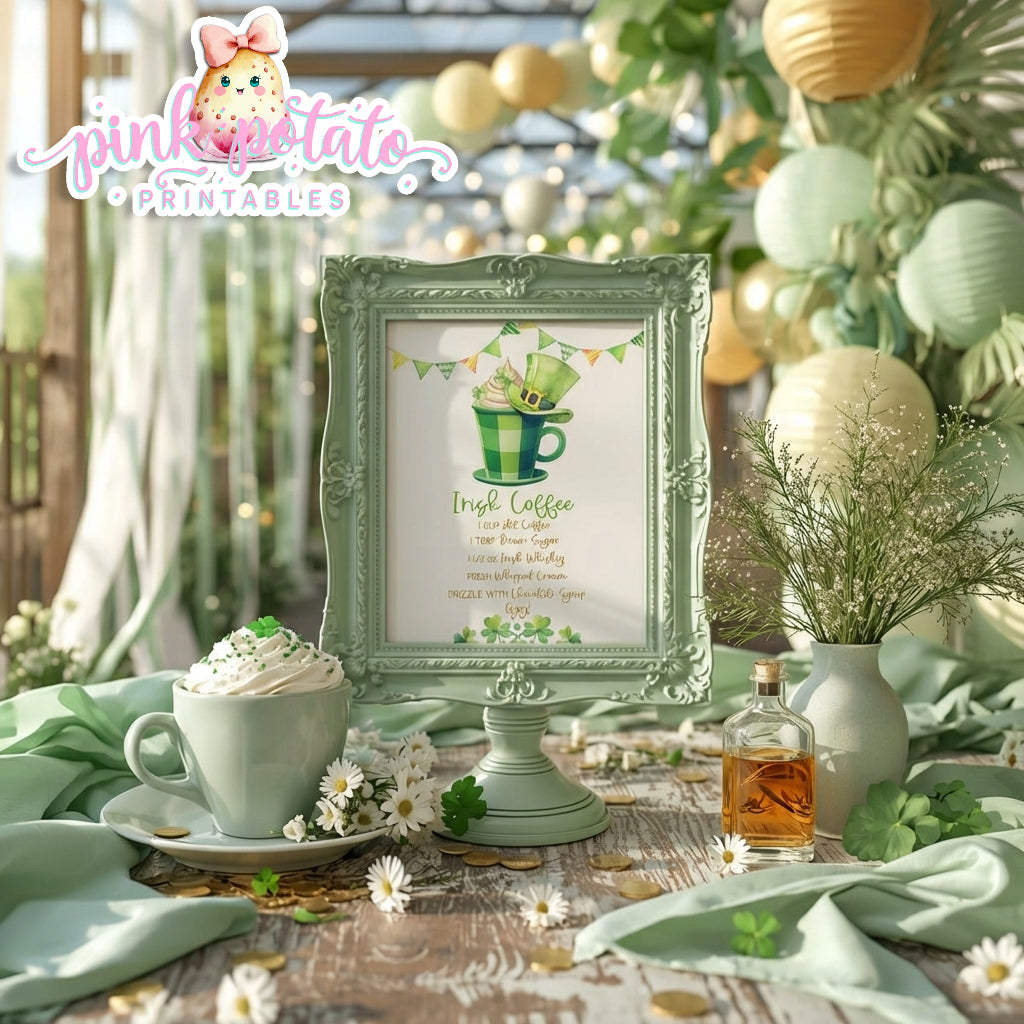 St. Paddy's Day-Irish Coffee Sign-Coffee Bar-Coffee Sign-St. Patrick's Day Theme-Party Printable-Digital-INSTANT DOWNLOAD