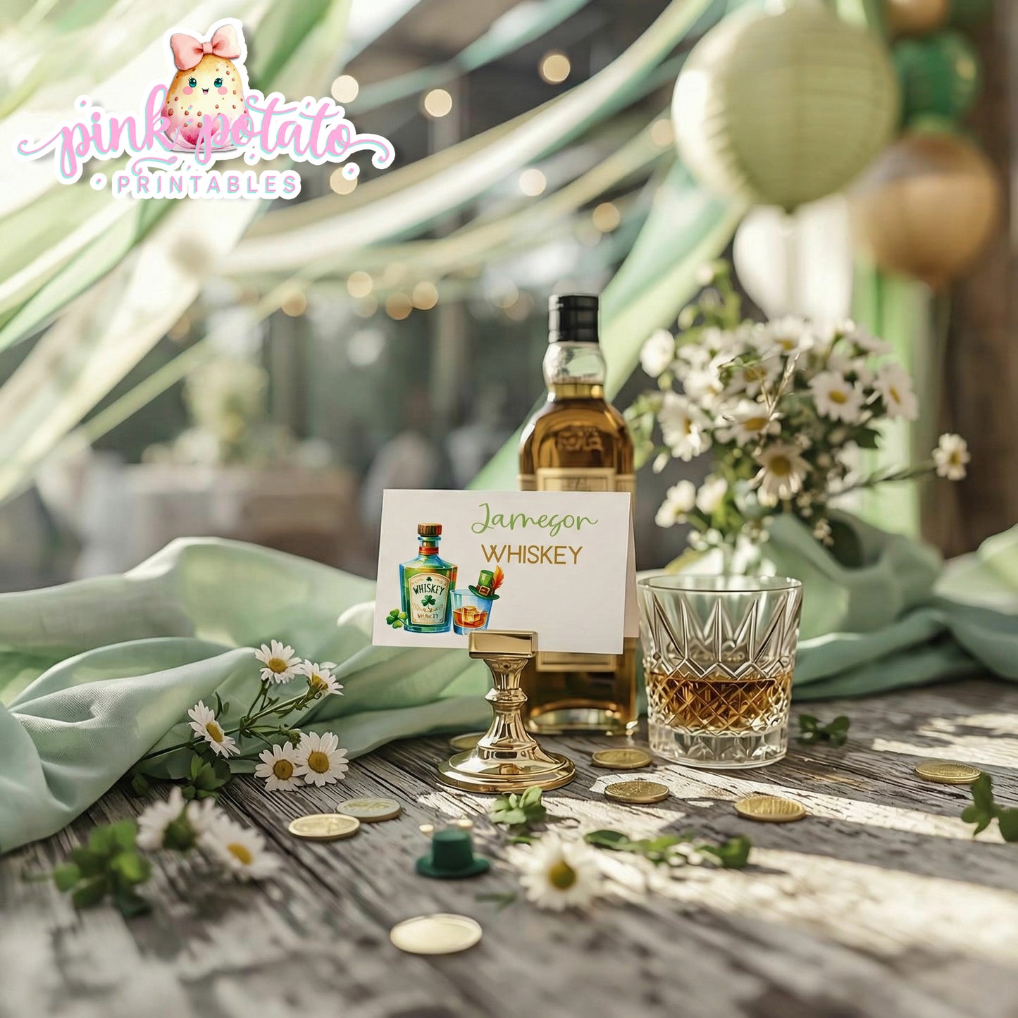 St. Paddy's Day-Whiskey Tasting Buffet Cards-Irish Whiskey Bar-Edit in Corjl Only-St. Patrick's Day-Party Printable-Digital-INSTANT DOWNLOAD