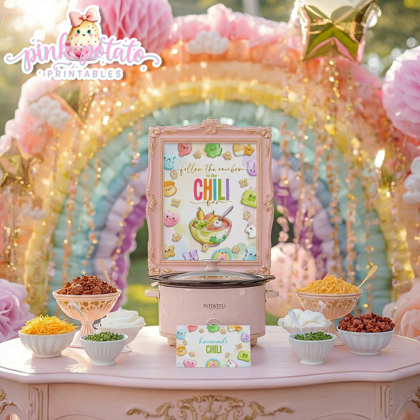 Charmed-Chili Bar Buffet Sign & Tent Cards-Chili Buffet Sign-Buffet Cards-Editable in Corjl-St. Paddy's Day-St. Patrick's Day Theme-Party Printable-Lucky Charms-Marshmallow Cereal-Magical Cereal-Digital-INSTANT DOWNLOAD