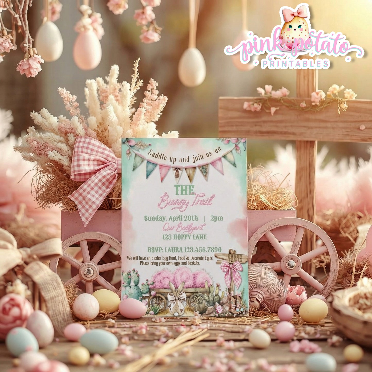 Bunny Trails-Editable Easter Invitation-Completely Editable in CORJL ONLY-Western Easter-Easter Invite-Customize Invitations-Easter Sunday-Happy Easter-Easter Buffet-Cowgirl-Cowboy-Customize-INSTANT DOWNLOAD