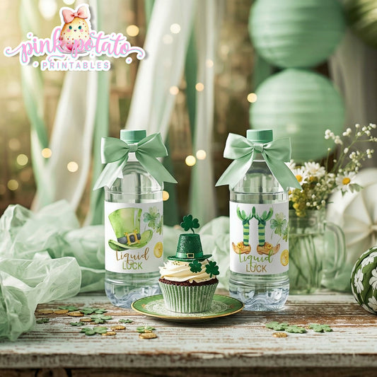 St. Paddy's Day-Water Bottle Labels-2 Versions-Drink Labels-St. Patrick's Day Theme-Leprechauns-Party Printable-Digital-INSTANT DOWNLOAD