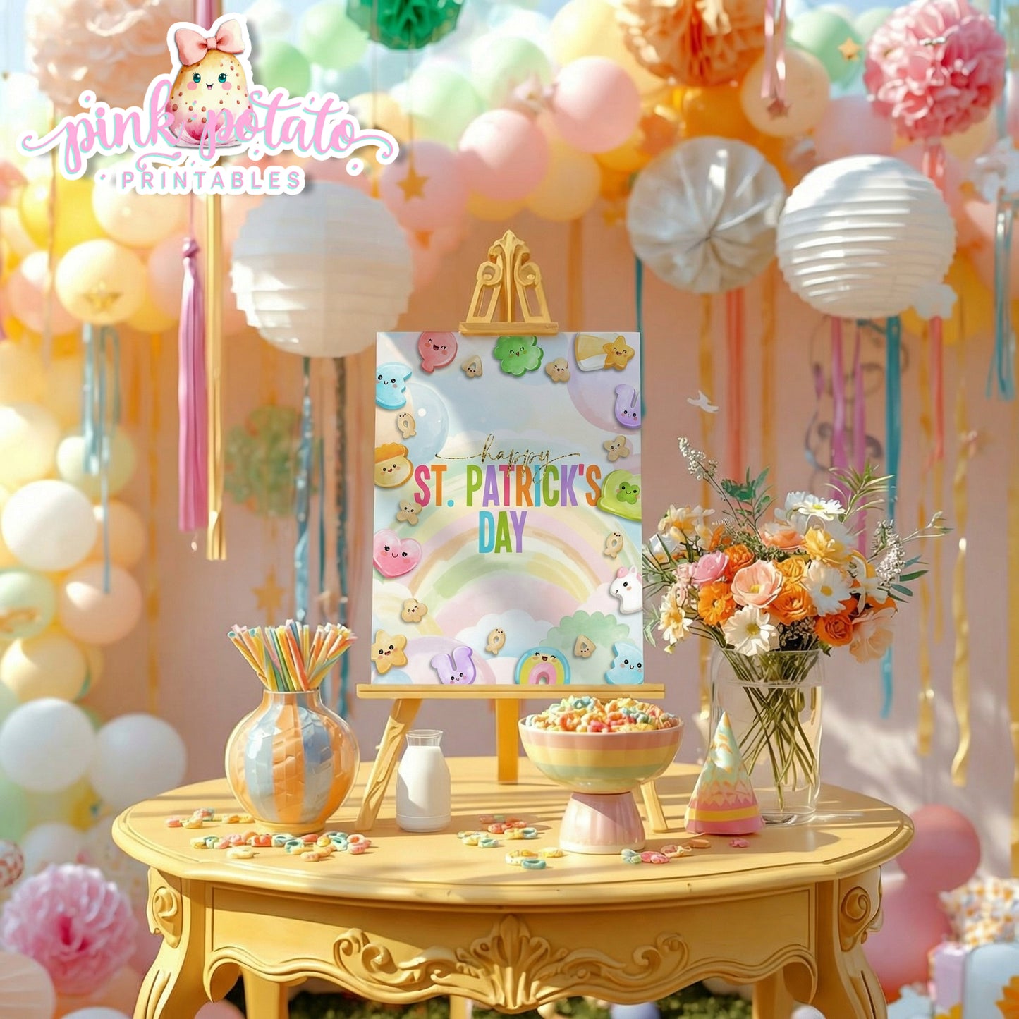 Charmed-8x10 Happy St. Patrick's Day Sign-Party Sign-Buffet Sign-St. Paddy's Day-St. Patrick's Day Theme-Party Printable-DigitaI-Lucky Charms-Marshmallow Cereal-Magical Cereal-INSTANT DOWNLOAD