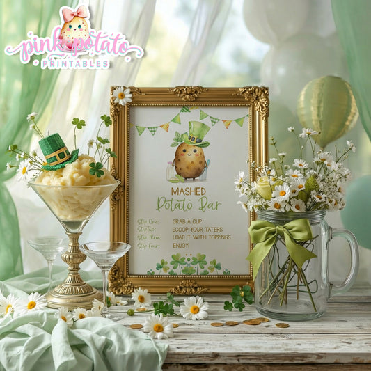 St. Paddy's Day-Mashed Potato Bar Sign-All Text Editable in Corjl-St. Patrick's Day Theme-Party Printable-Digital-INSTANT DOWNLOAD