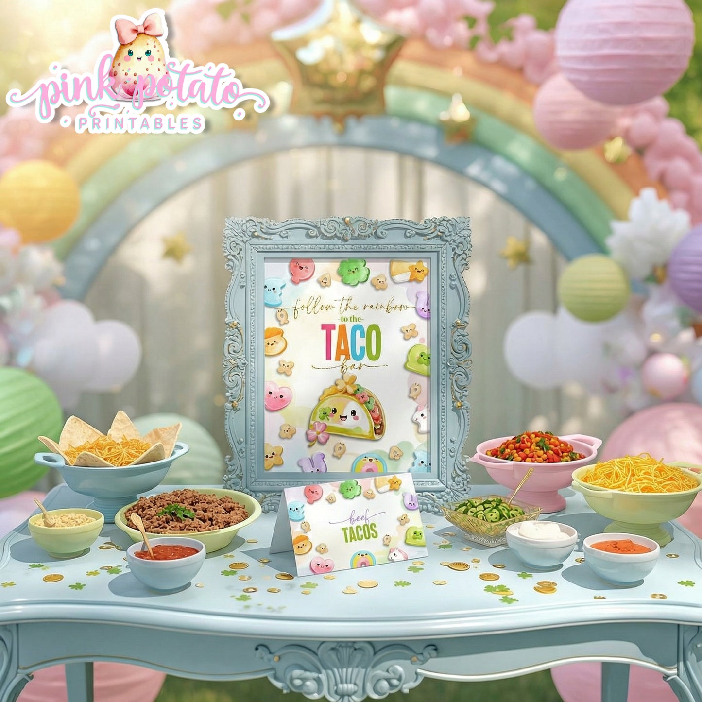 Charmed-Taco Bar Buffet Sign & Tent Cards-Taco Buffet Sign-Buffet Cards-Editable in Corjl-St. Paddy's Day-St. Patrick's Day Theme-Party Printable-Lucky Charms-Marshmallow Cereal-Magical Cereal-Digital-INSTANT DOWNLOAD