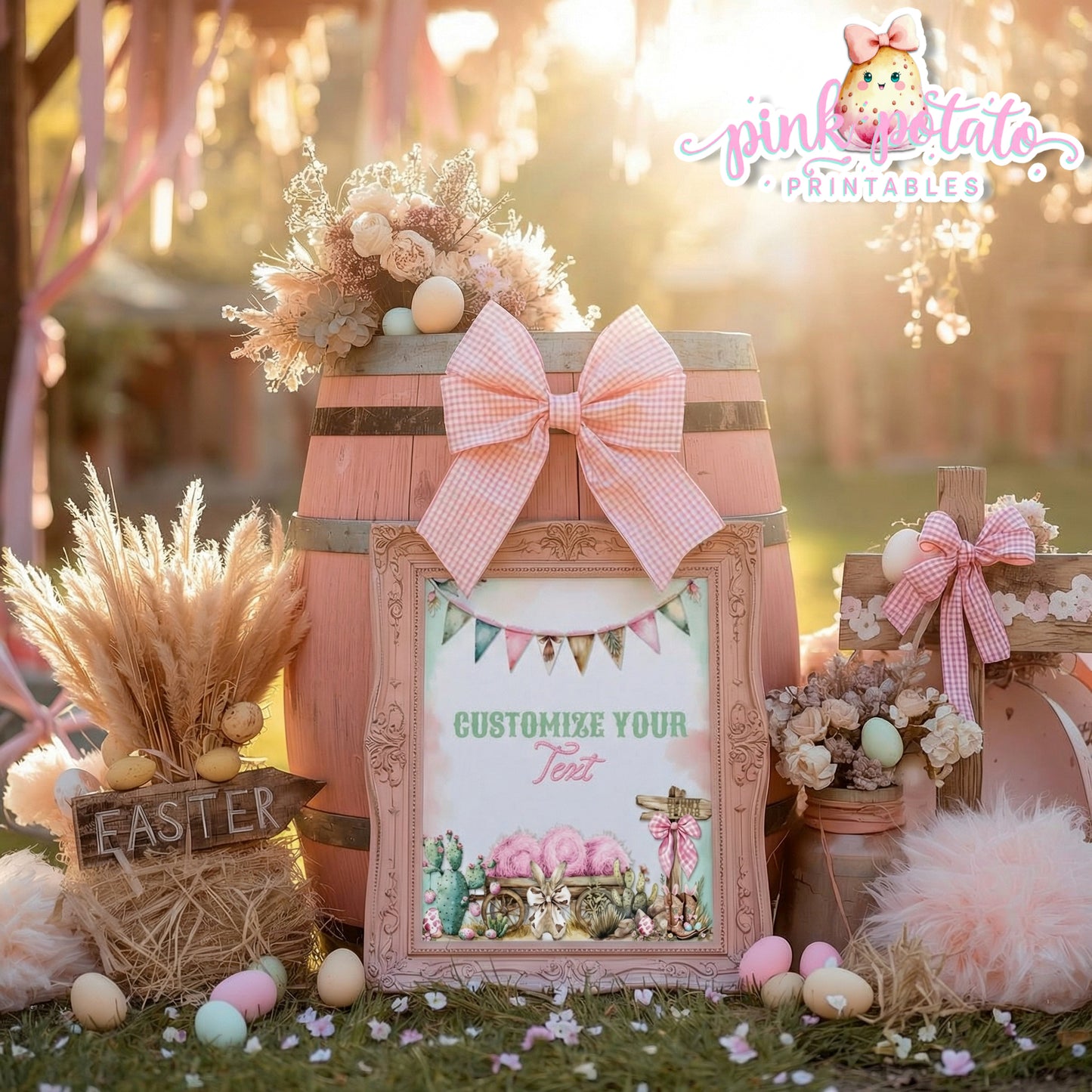 Bunny Trails-16x20 Poster-Completely Editable in CORJL ONLY-Western Easter-Easter Poster-Customize Poster-Easter Sunday-Happy Easter-Easter Sign-Cowgirl-Cowboy-Customize-INSTANT DOWNLOAD
