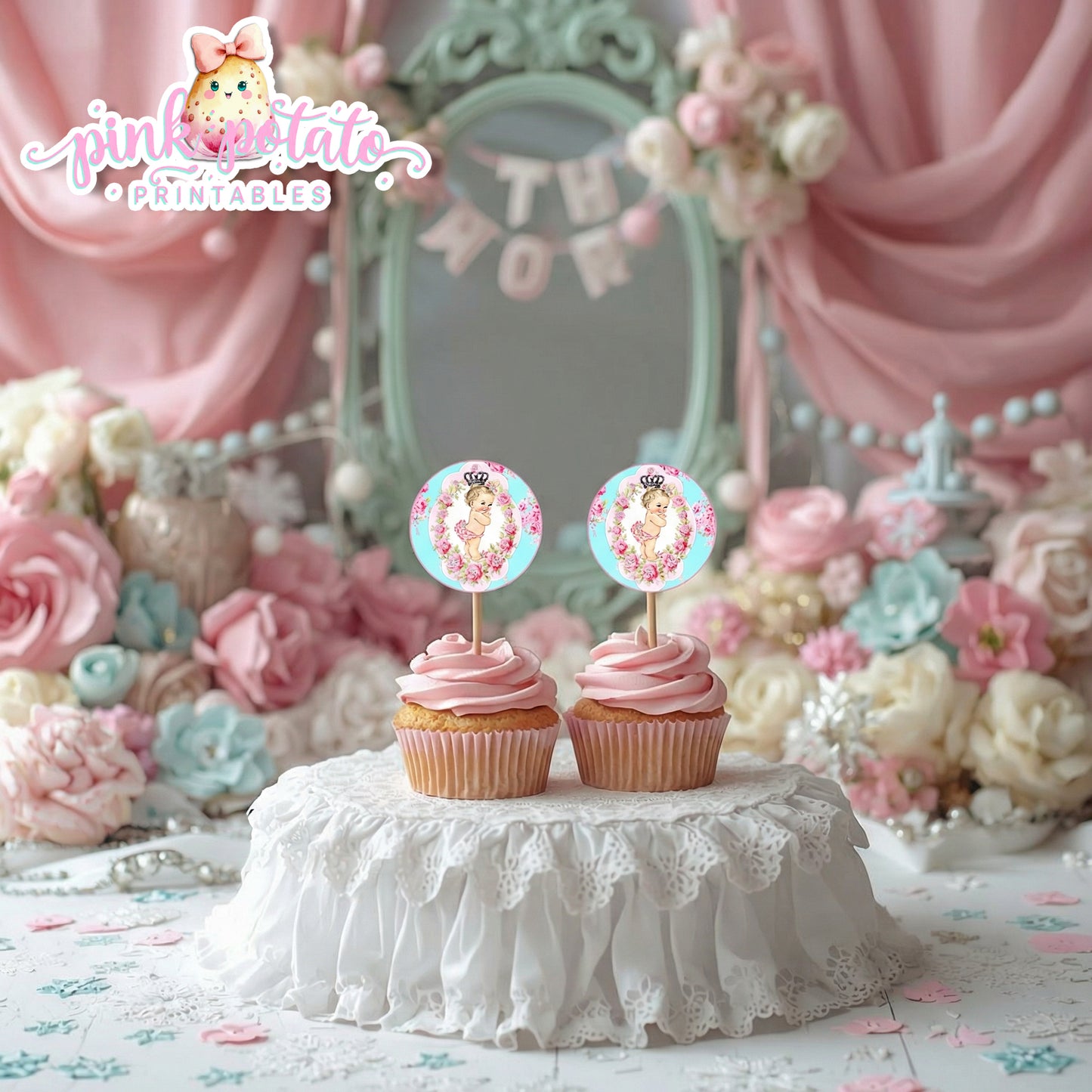 Winter ONE-derland-Cupcake Wraps & Toppers-First Birthday-Party Printable-Birthday-Mothers Day-Girls 1st First Parties-INSTANT DOWNLOAD