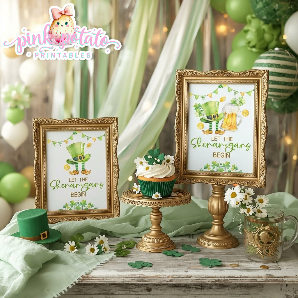 St. Paddy's Day-Let The Shenanigans Begin Sign-2 Versions-Fun Sign-St. Patrick's Day Theme-Party Printable-Digital-INSTANT DOWNLOAD