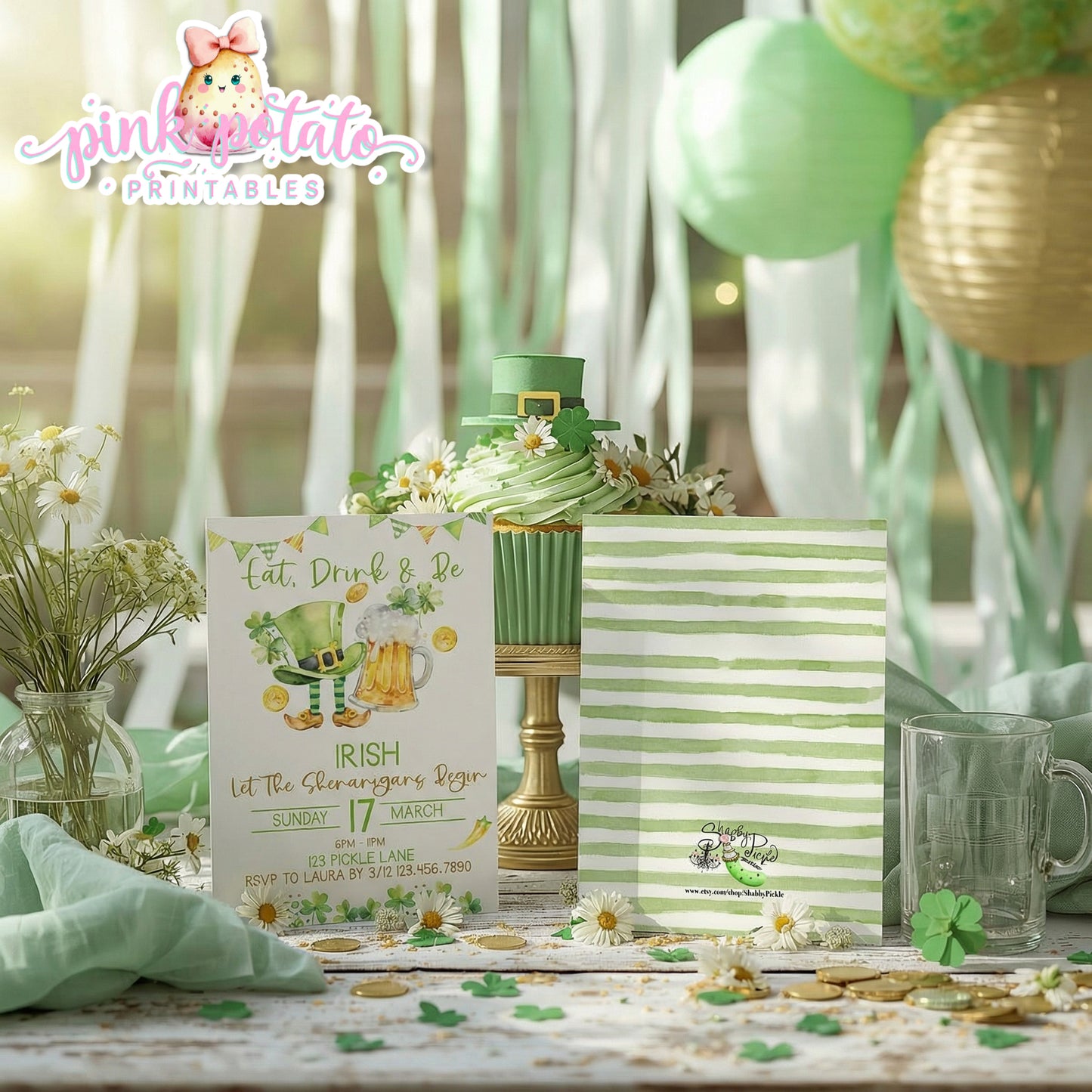 St. Paddy's Day-Party Invitation-Edit in Corjl Only-Eat Drink and be Irish-St. Patrick's Day Theme-Party Printable-Digital-INSTANT