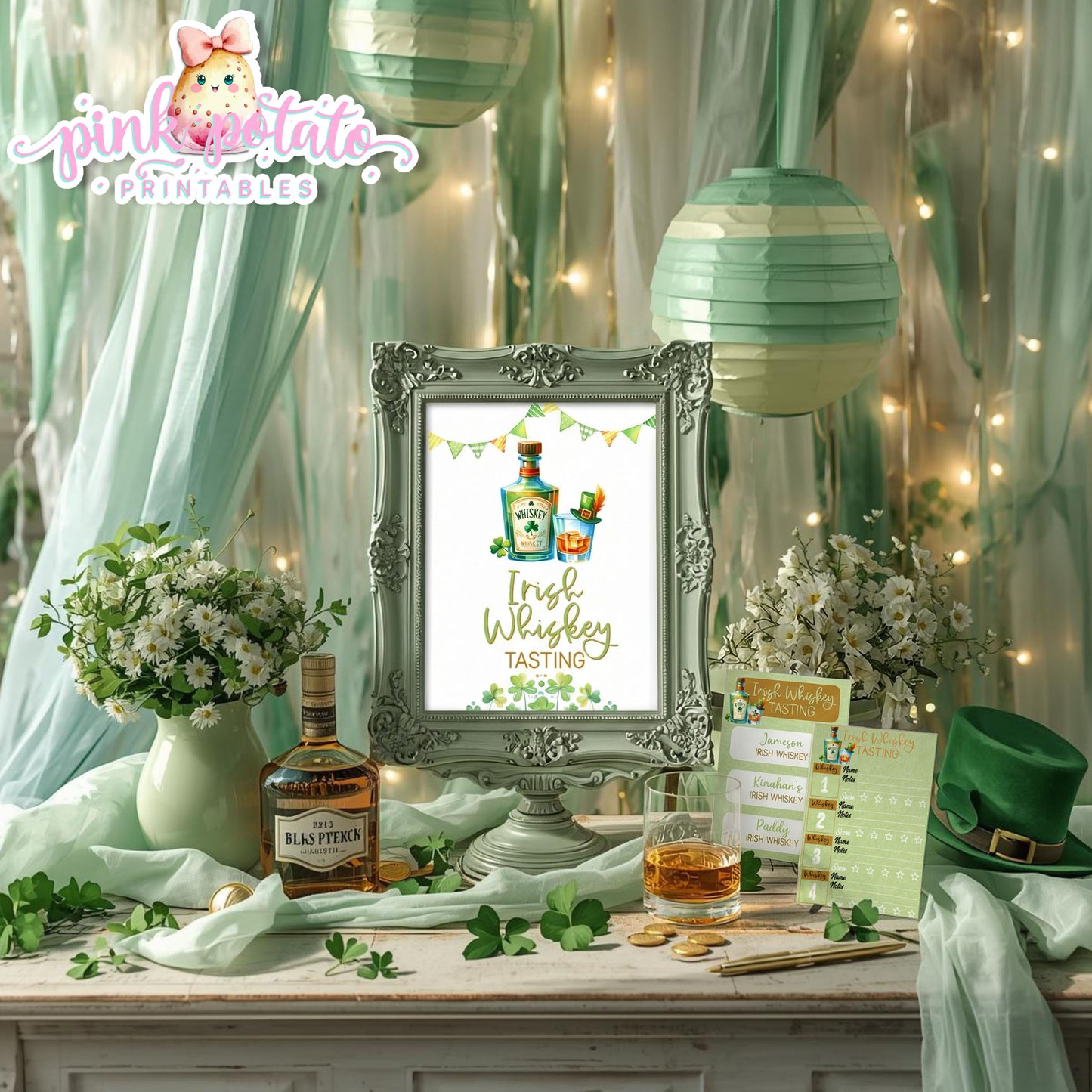 St. Paddy's Day-Whiskey Tasting Bundle-Irish Whiskey Bar-Edit in Corjl Only-St. Patrick's Day Theme-Party Printable-Digital-INSTANT DOWNLOAD