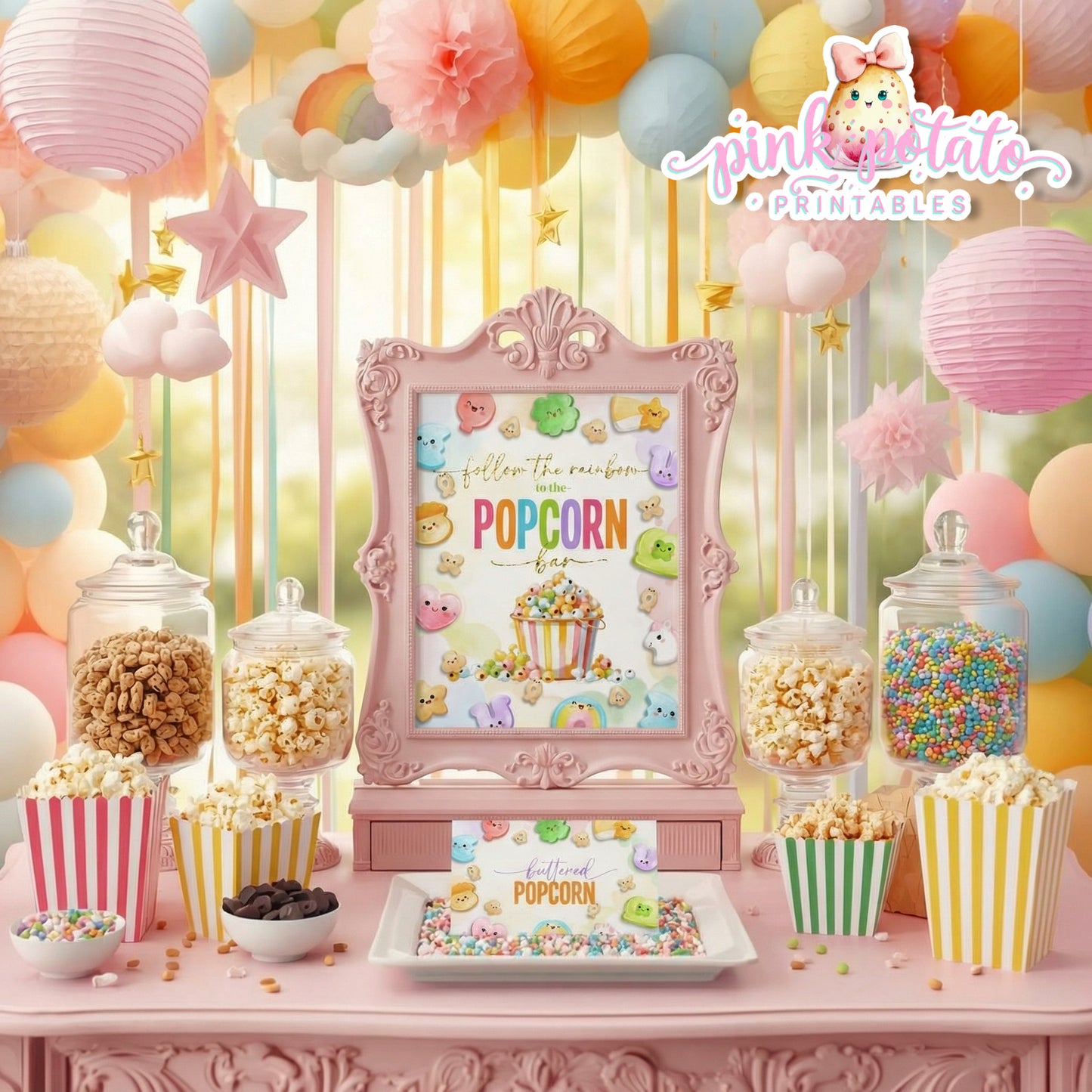 Charmed-Popcorn Bar Buffet Sign & Tent Cards-Popcorn Buffet Sign-Buffet Cards-Editable in Corjl-St. Paddy's Day-St. Patrick's Day Theme-Party Printable-Lucky Charms-Marshmallow Cereal-Magical Cereal-Digital-INSTANT DOWNLOAD
