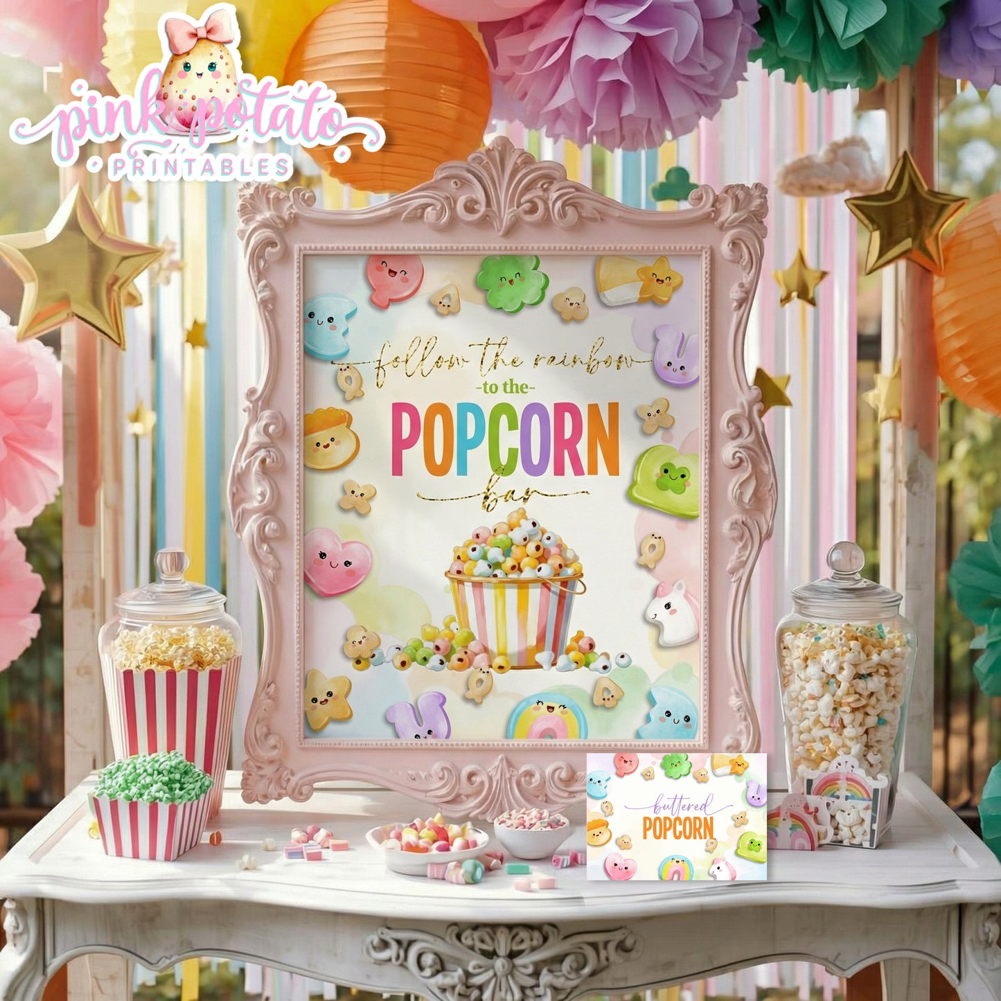 Charmed-Popcorn Bar Buffet Sign & Tent Cards-Popcorn Buffet Sign-Buffet Cards-Editable in Corjl-St. Paddy's Day-St. Patrick's Day Theme-Party Printable-Lucky Charms-Marshmallow Cereal-Magical Cereal-Digital-INSTANT DOWNLOAD